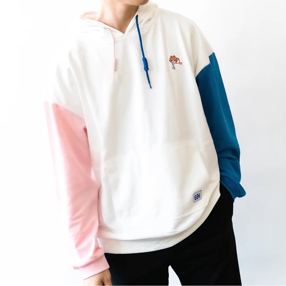 NWT Ebiko High! Pink & Blue Colorblock Hoodie with Embroidered Cat Detail